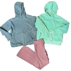 Athleta Girl Athletic Lot 3 Size L 12 Teal Blue Sweatshirts Flare Pants